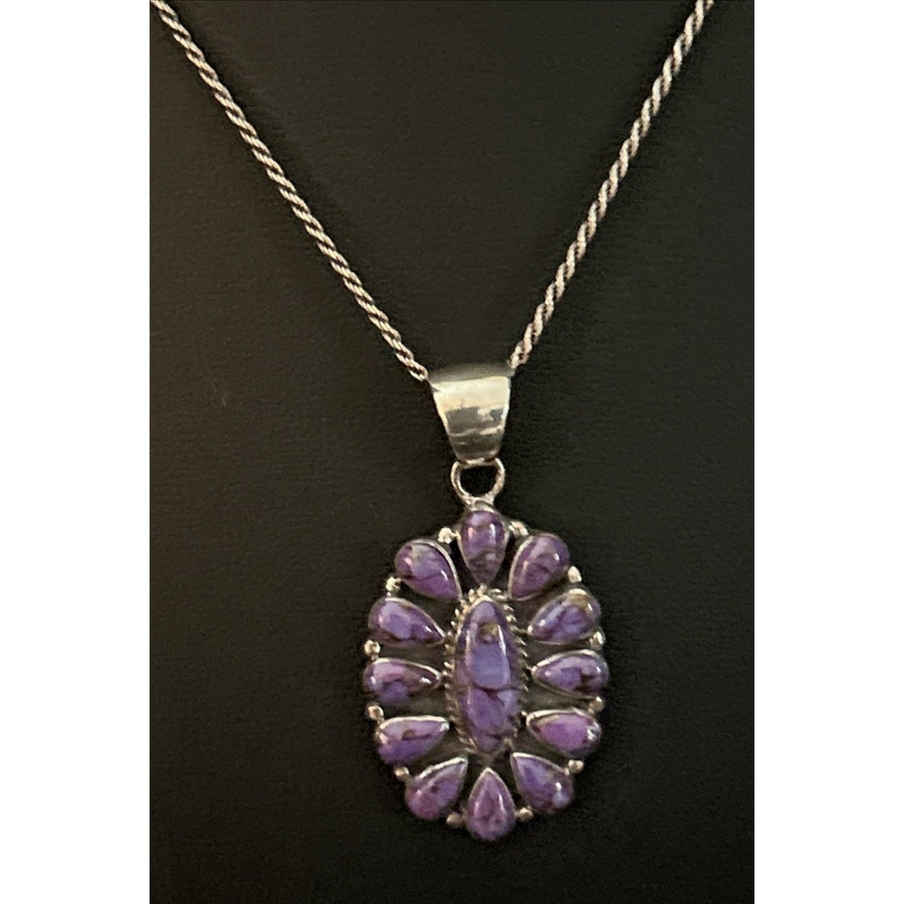 Purple Turquoise Gemstone Pendant Necklace 925 Sterling Silver Jewelry 20" Chain